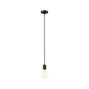 Black pendant light with matte metal holder and warm white LED bulb for modern home lighting