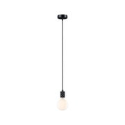 Black pendant light with matte metal holder and warm white LED bulb for modern home lighting