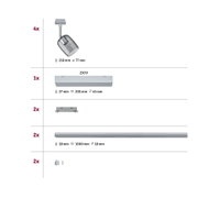 Set of four grey glass spotlights with metal mount, dimensions 210x77 mm for modern LED lighting