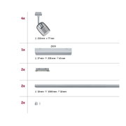 Quatre spots en verre gris avec support métallique, dimensions 210x77 mm pour éclairage LED moderne