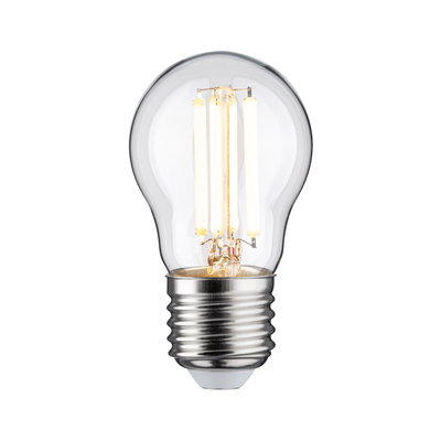 Classic LED light bulb with clear glass and silver metal base for energy-efficient lighting