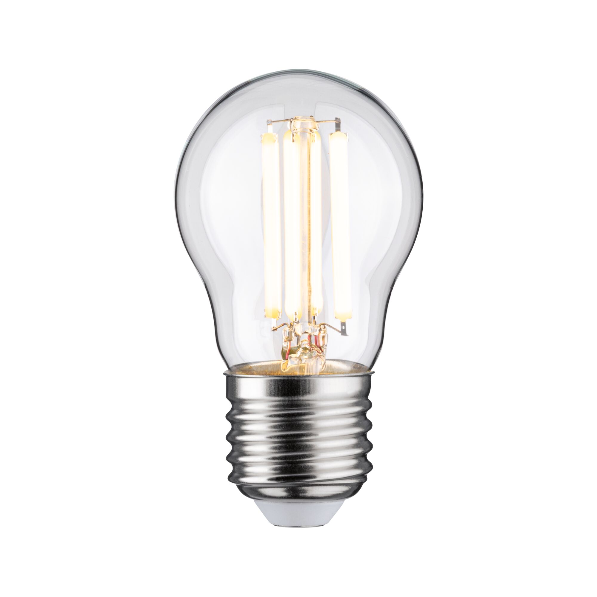Klassische LED-Glühbirne mit transparentem Glas und silbernem Metallgewinde für energiesparende Beleuchtung