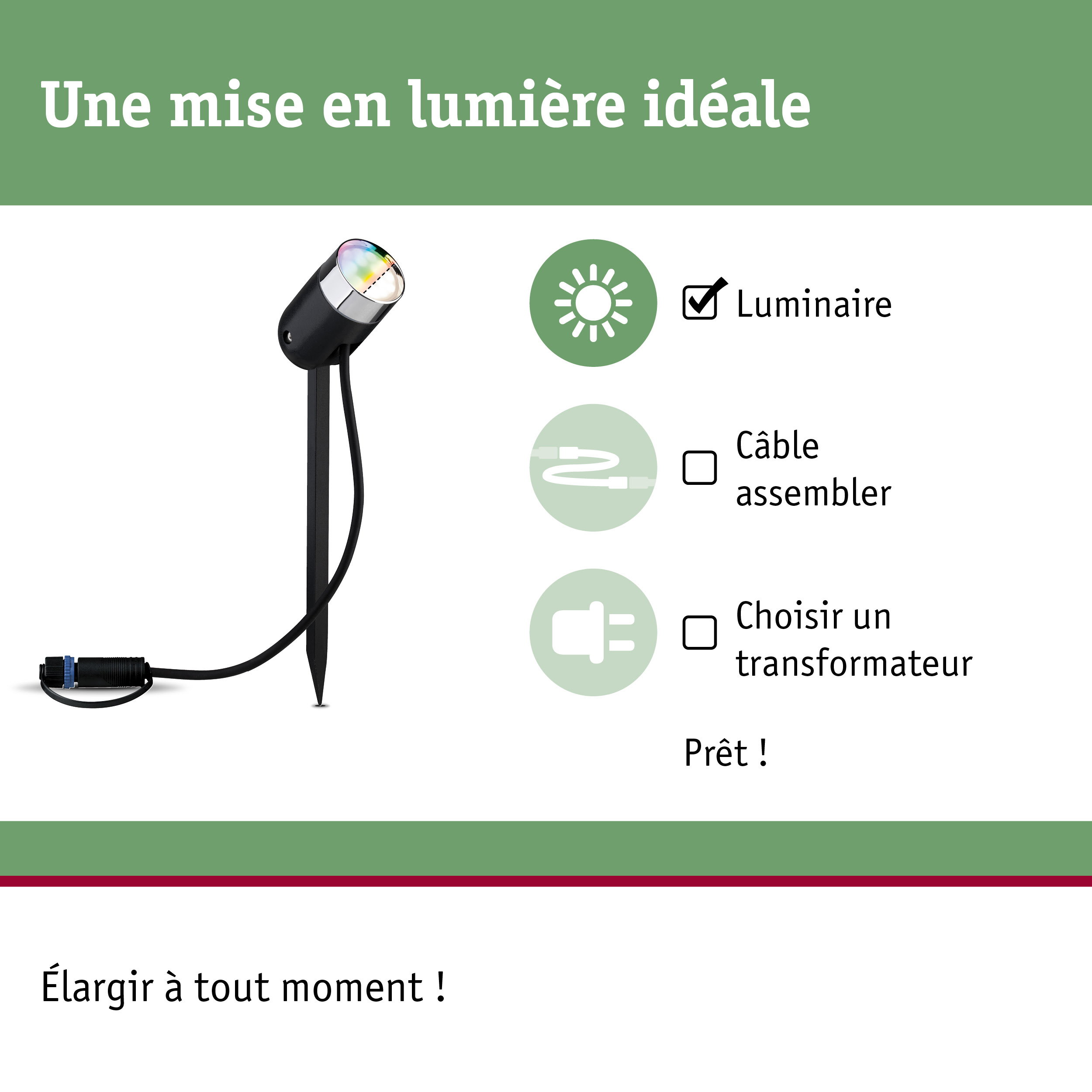 Projecteur LED de jardin noir avec piquet et câble pour éclairage extérieur et jardin