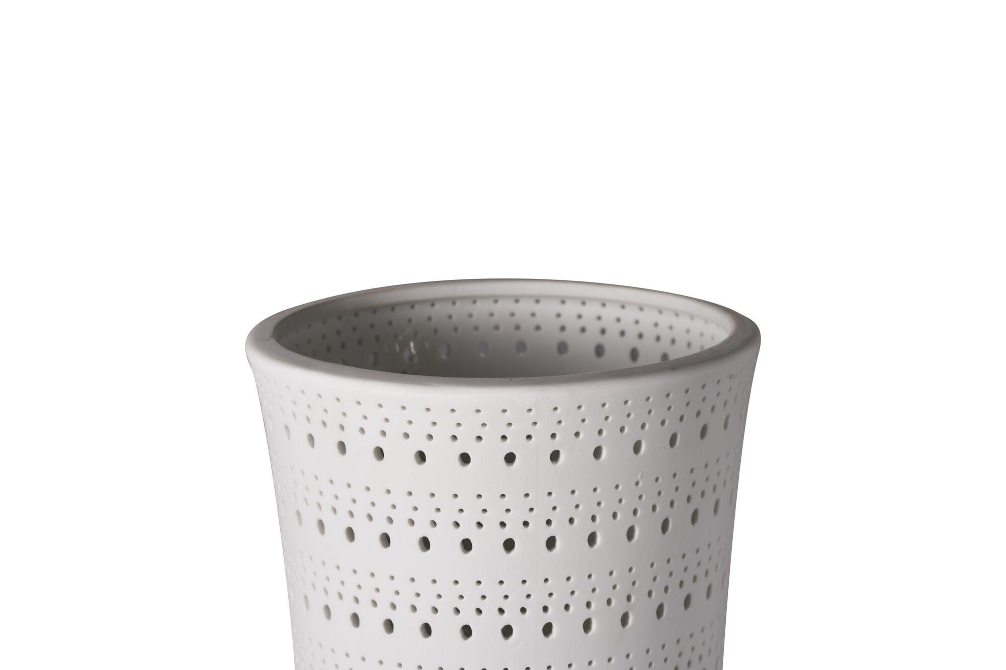 White ceramic lampshade with small round holes for decorative LED lighting effect