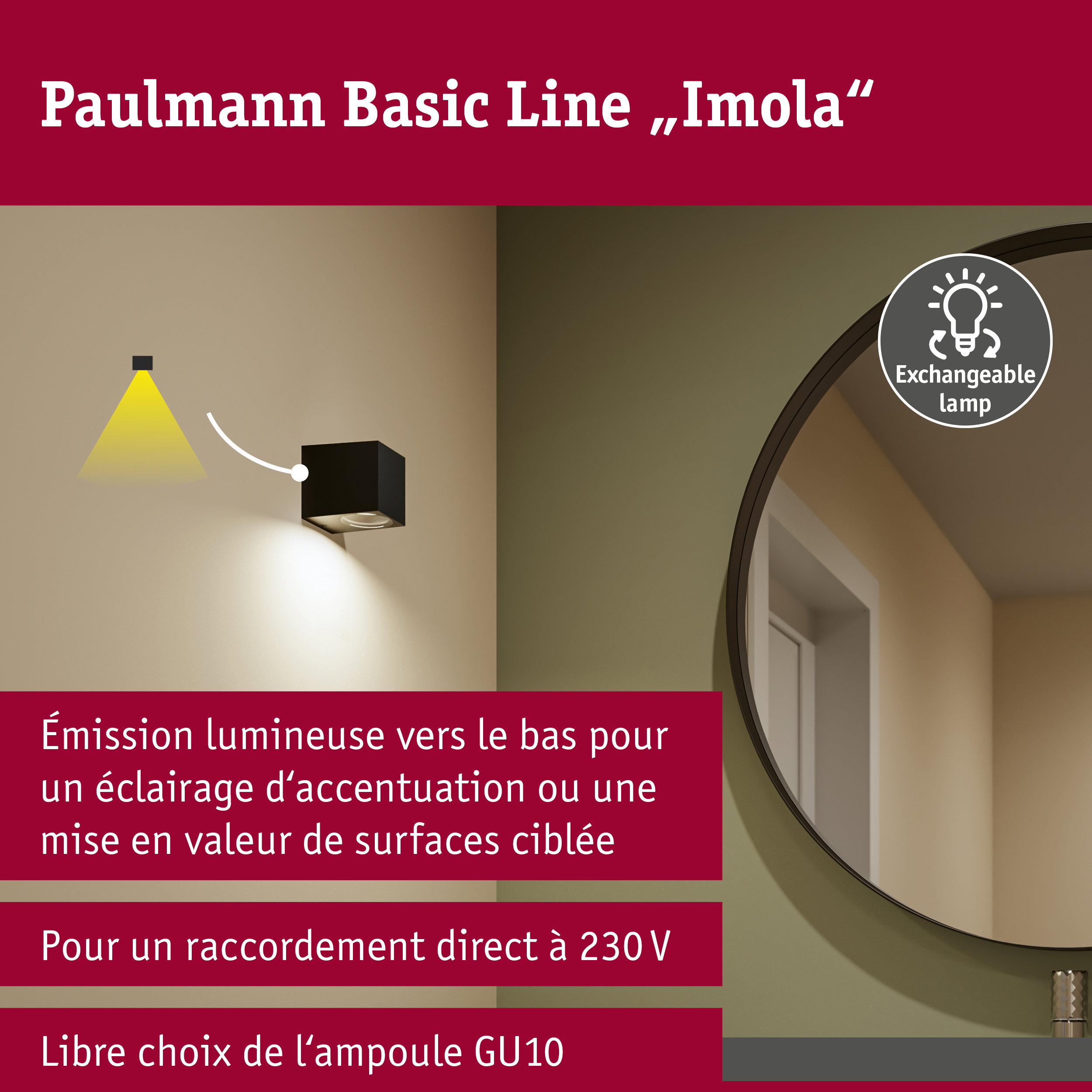 Applique Imola IP44 GU10 230V max. 10W Noir mat