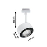 Weißer LED-Strahler aus Kunststoff mit 98 mm Durchmesser und 165 mm Höhe für Schienensysteme