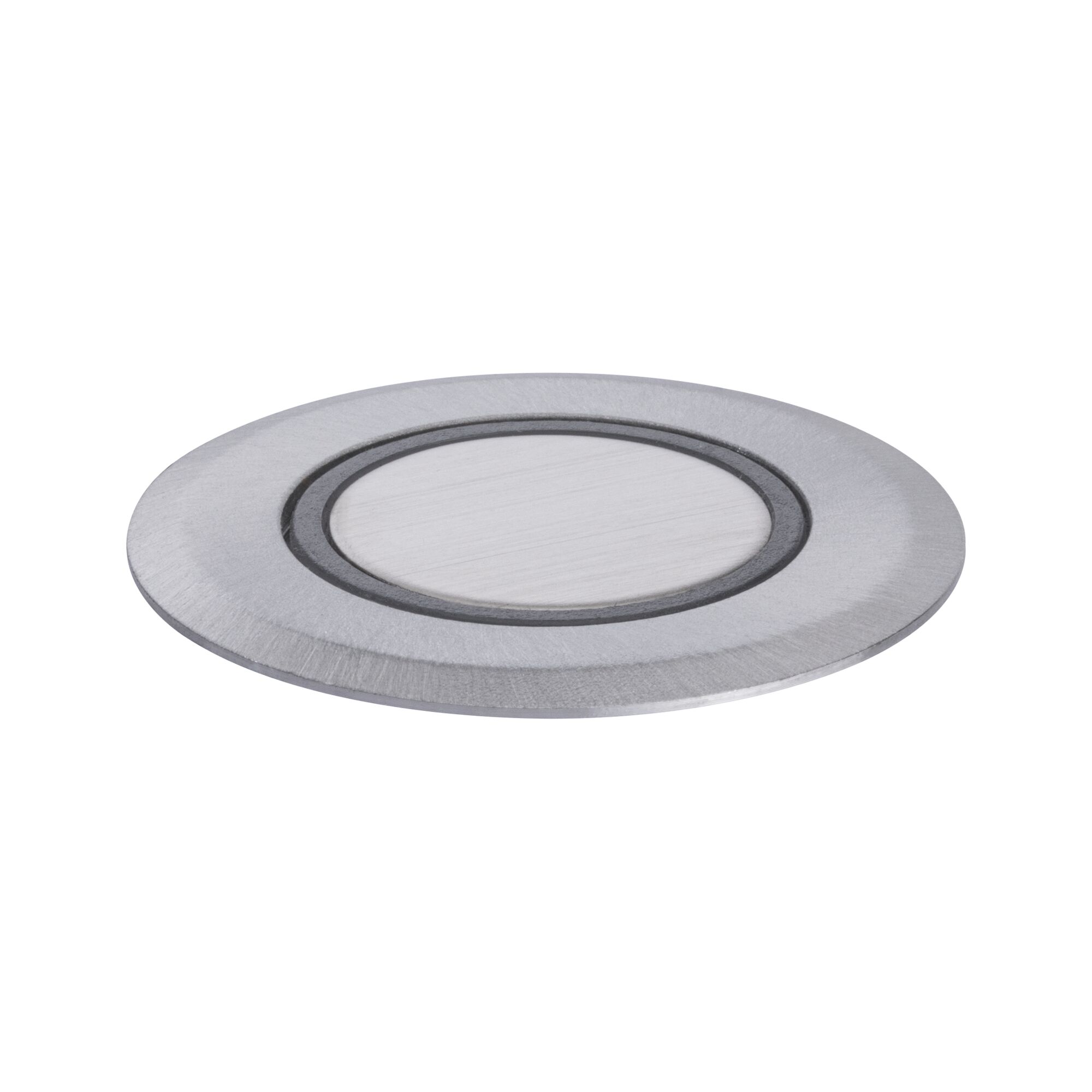 Runder Einbaustrahler aus gebürstetem Aluminium in Silber für moderne LED-Beleuchtung.