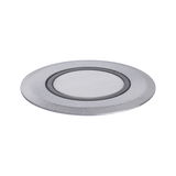 Ronde inbouwspot van geborsteld zilverkleurig aluminium voor moderne LED-verlichting.