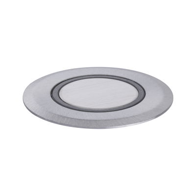 Ronde inbouwspot van geborsteld zilverkleurig aluminium voor moderne LED-verlichting.