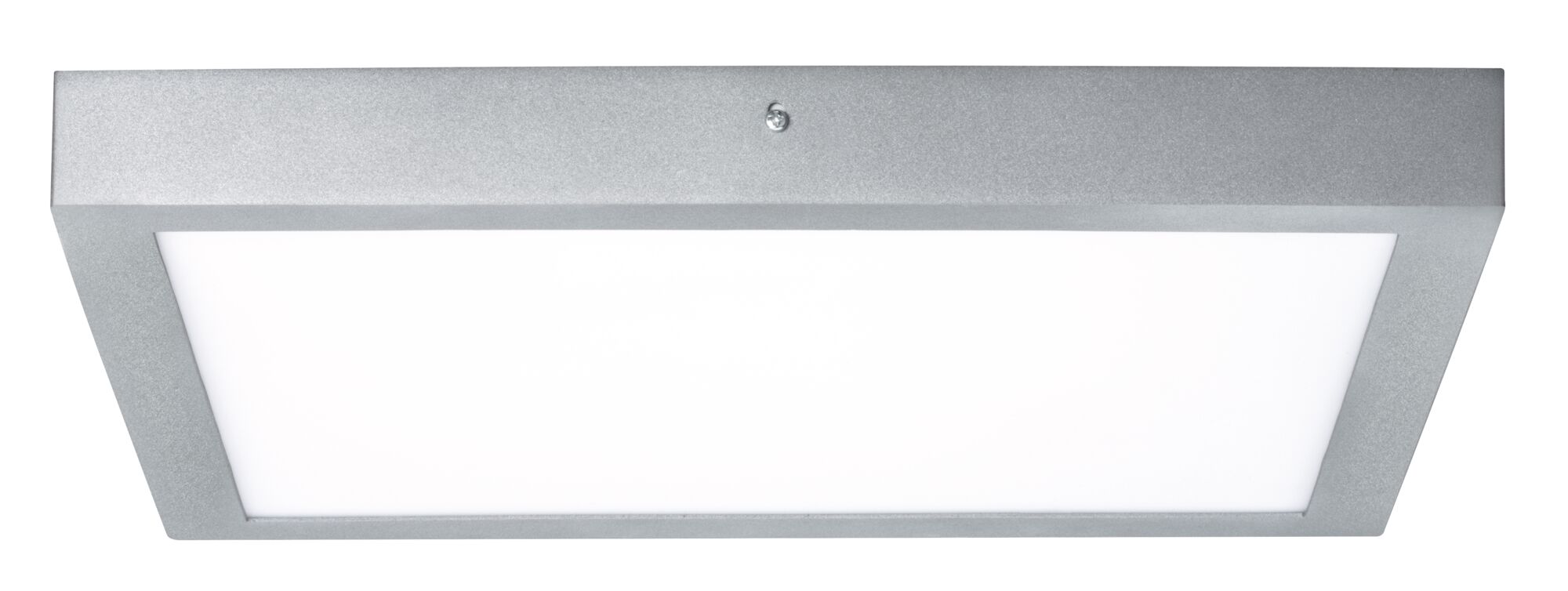 Plafonnier rectangulaire en métal argenté avec diffuseur blanc pour éclairage intérieur moderne