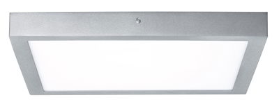 Plafonnier rectangulaire en métal argenté avec diffuseur blanc pour éclairage intérieur moderne