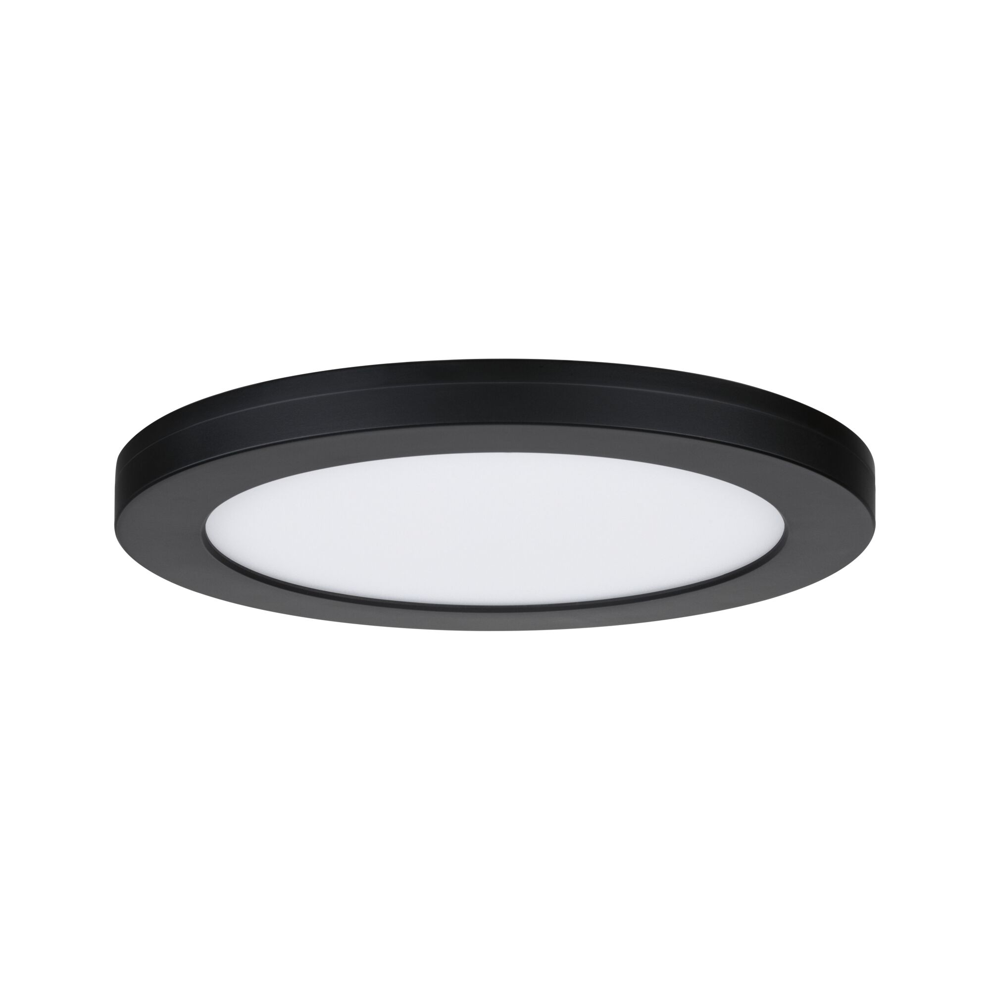 Round LED ceiling light with black frame and white diffuser for modern room lighting