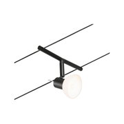 Schwarze Seilstrahler-Leuchte mit weißem Lampenschirm aus Glas für moderne Beleuchtung.