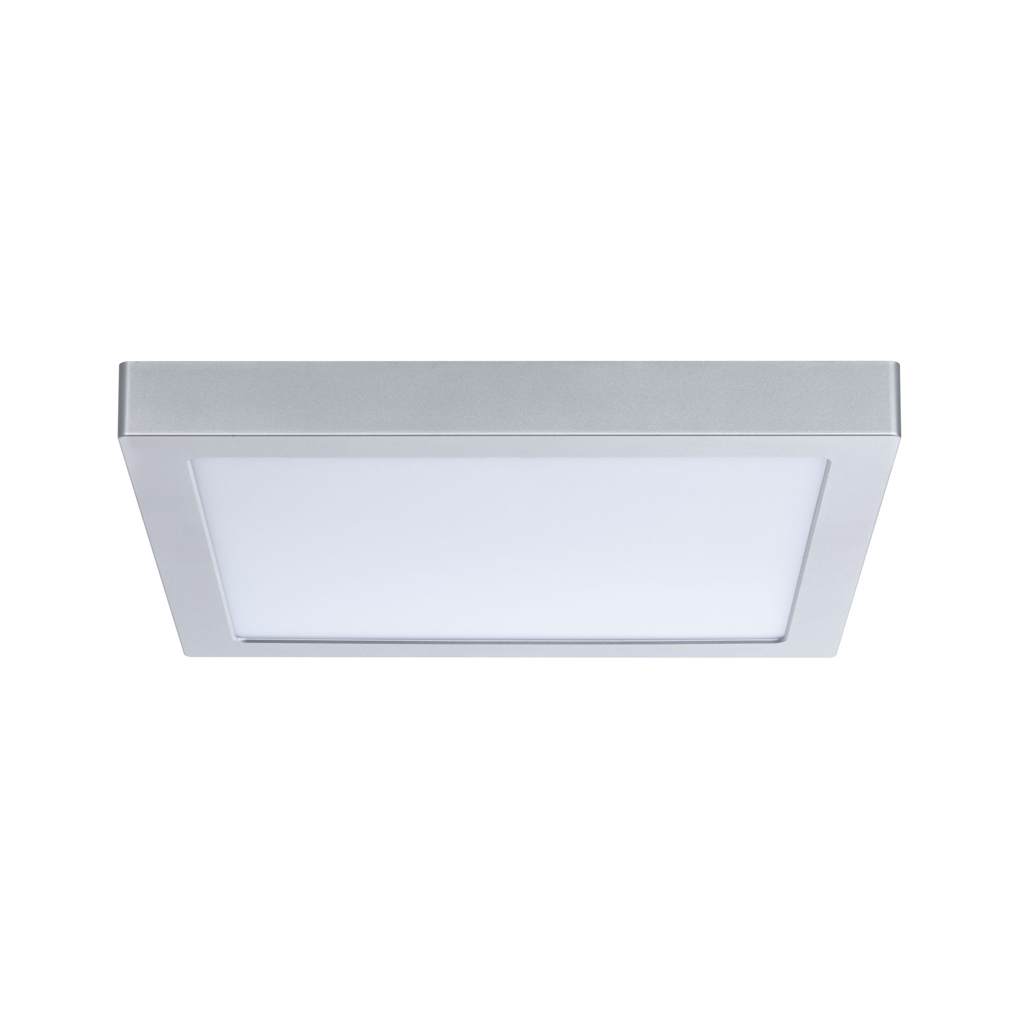 Quadratische LED-Deckenleuchte aus silbernem Aluminium mit weißem Diffusor für moderne Beleuchtung
