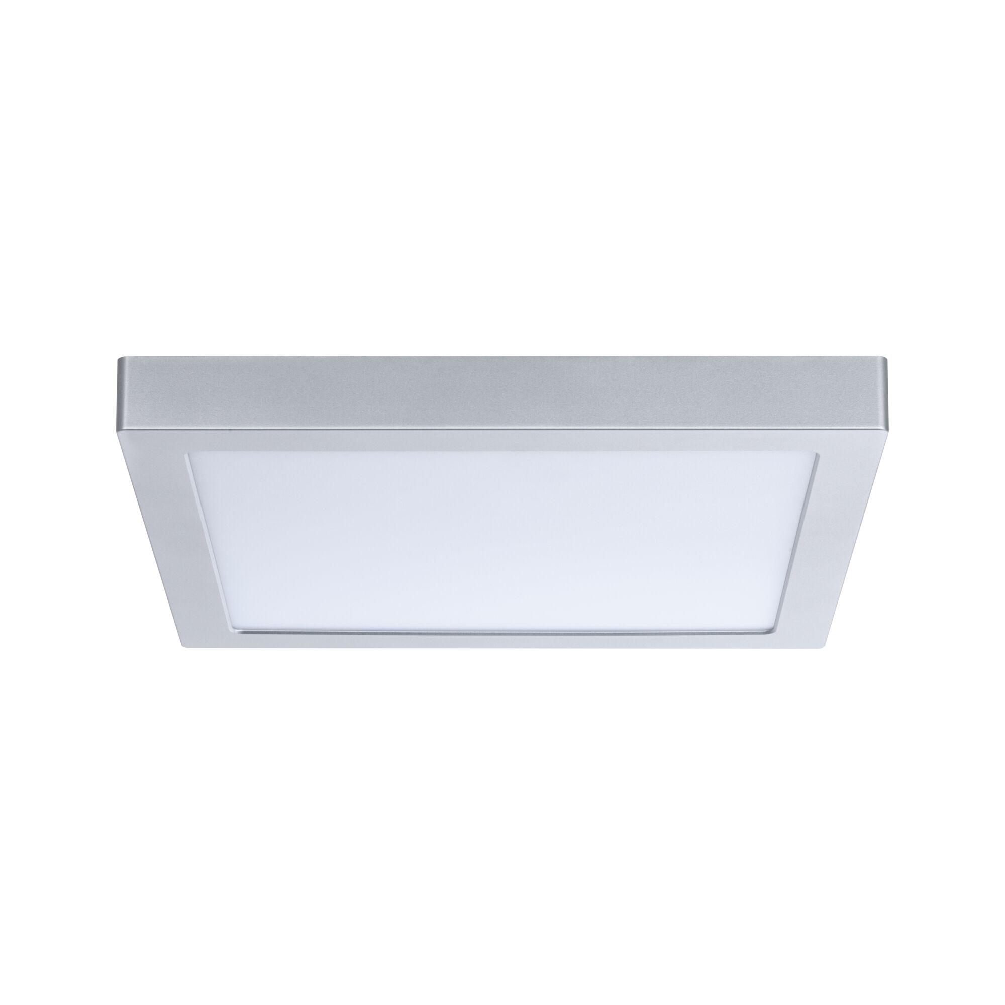 Square LED ceiling light in silver aluminium with white diffuser for modern indoor lighting