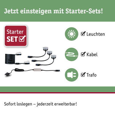 Starter-Set mit Leuchten, Kabel und Trafo für einfache Lichtinstallation, sofort erweiterbar