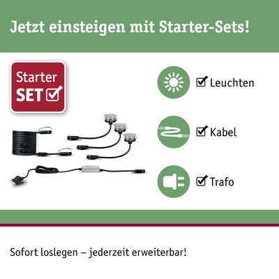 Starter-Set mit Leuchten, Kabel und Trafo für einfache Lichtinstallation, sofort erweiterbar