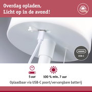 Witte lampvoet met USB-C oplaadpoort en vervangbare batterij voor minimaal 7 uur licht