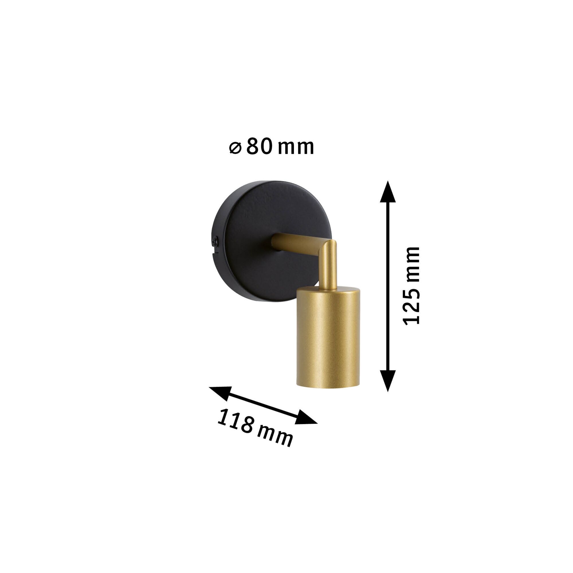 Moderner Wandleuchter aus schwarz-goldfarbenem Metall mit Maßen 80x118x125 mm für Akzentbeleuchtung