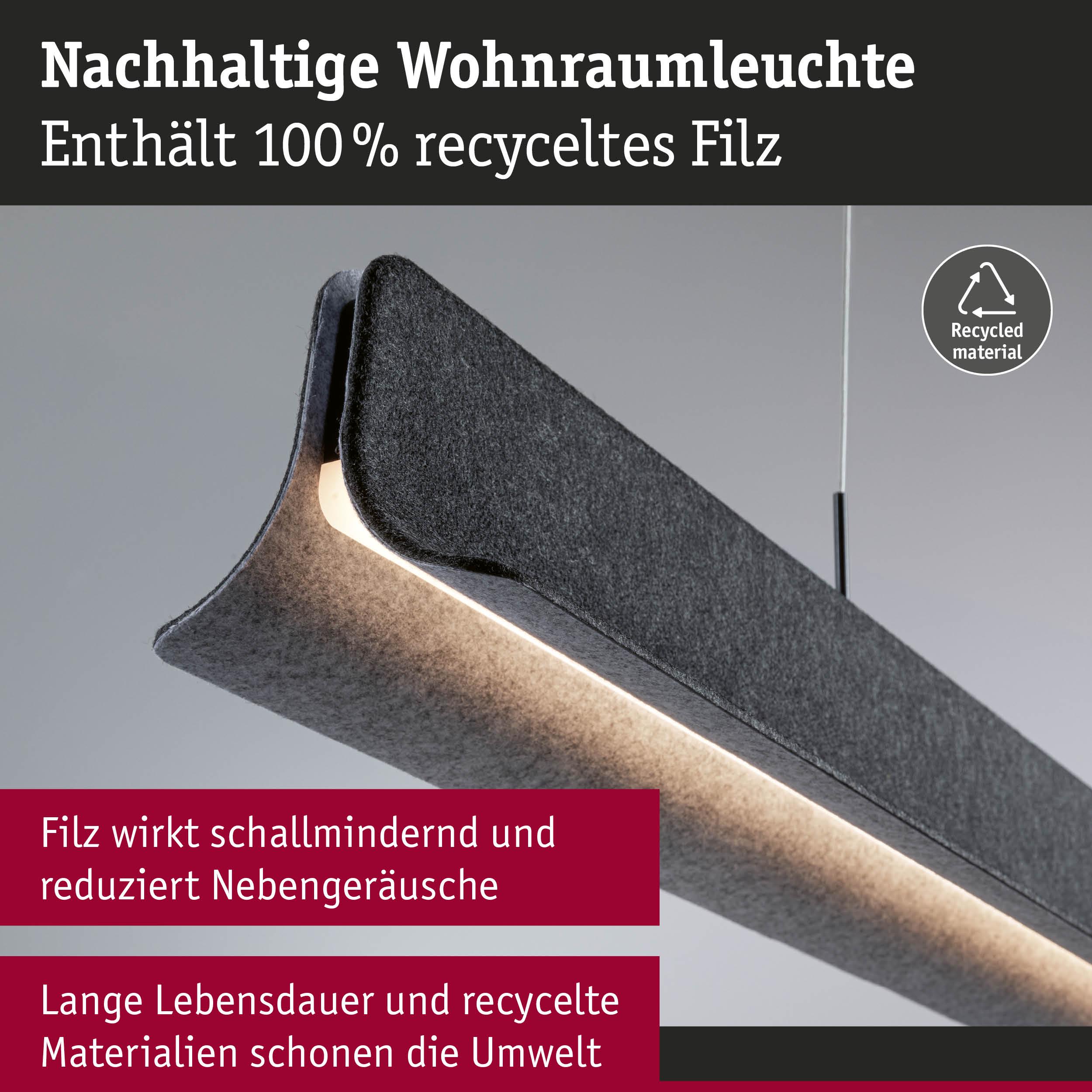 Nachhaltige Wohnraumleuchte aus 100% recyceltem grauem Filz mit schallmindernder Wirkung