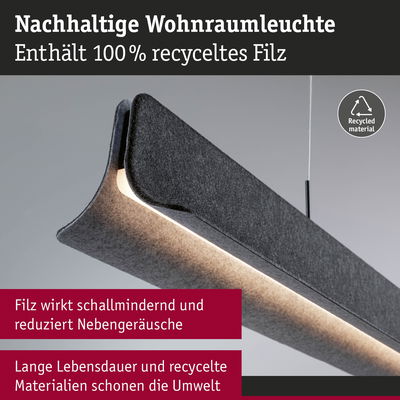 Nachhaltige Wohnraumleuchte aus 100% recyceltem grauem Filz mit schallmindernder Wirkung
