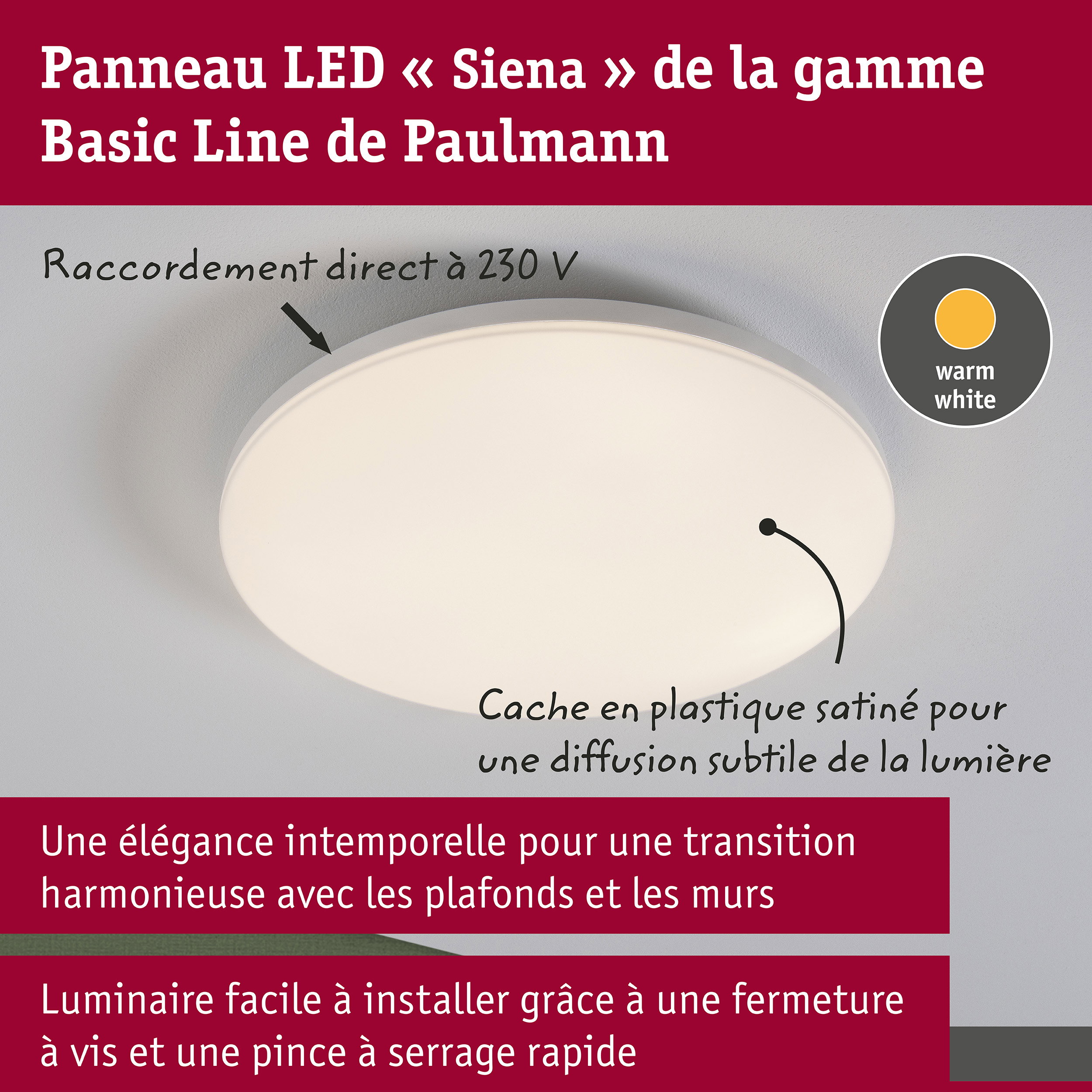 Plafonnier LED Siena 3000K 360mm 1700lm 230V 22W