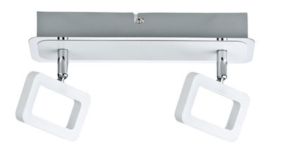 Moderne weiße LED-Deckenleuchte mit zwei rechteckigen Leuchtflächen und Chromhalterung für Wohnräume