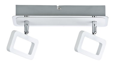 Moderne weiße LED-Deckenleuchte mit zwei rechteckigen Leuchtflächen und Chromhalterung für Wohnräume
