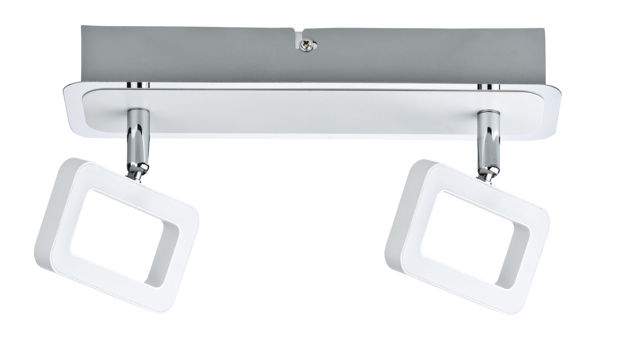 Plafonnier LED blanc moderne avec deux panneaux rectangulaires et support chromé pour intérieur