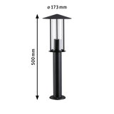 Black outdoor metal lamp with glass cylinder, 500 mm height, 173 mm diameter, garden lighting