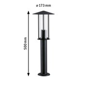 Sort udendørslampe i metal med glascylinder, 500 mm høj og 173 mm i diameter, havebelysning