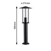 Schwarze Außenleuchte aus Metall mit Glaszylinder, 500 mm hoch und 173 mm Durchmesser, Gartenbeleuchtung