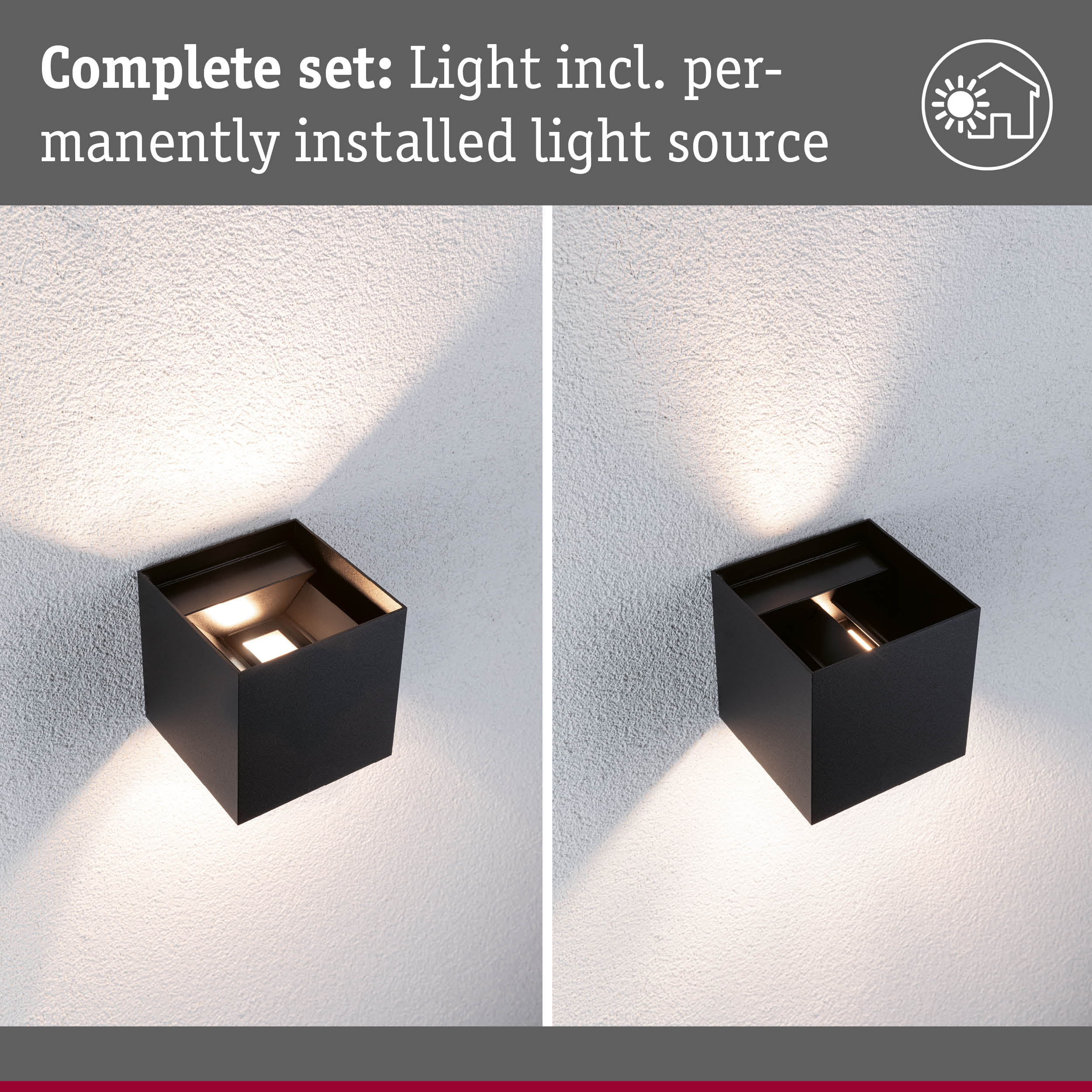 Black metal wall light with built-in LED source for modern indoor lighting solutions