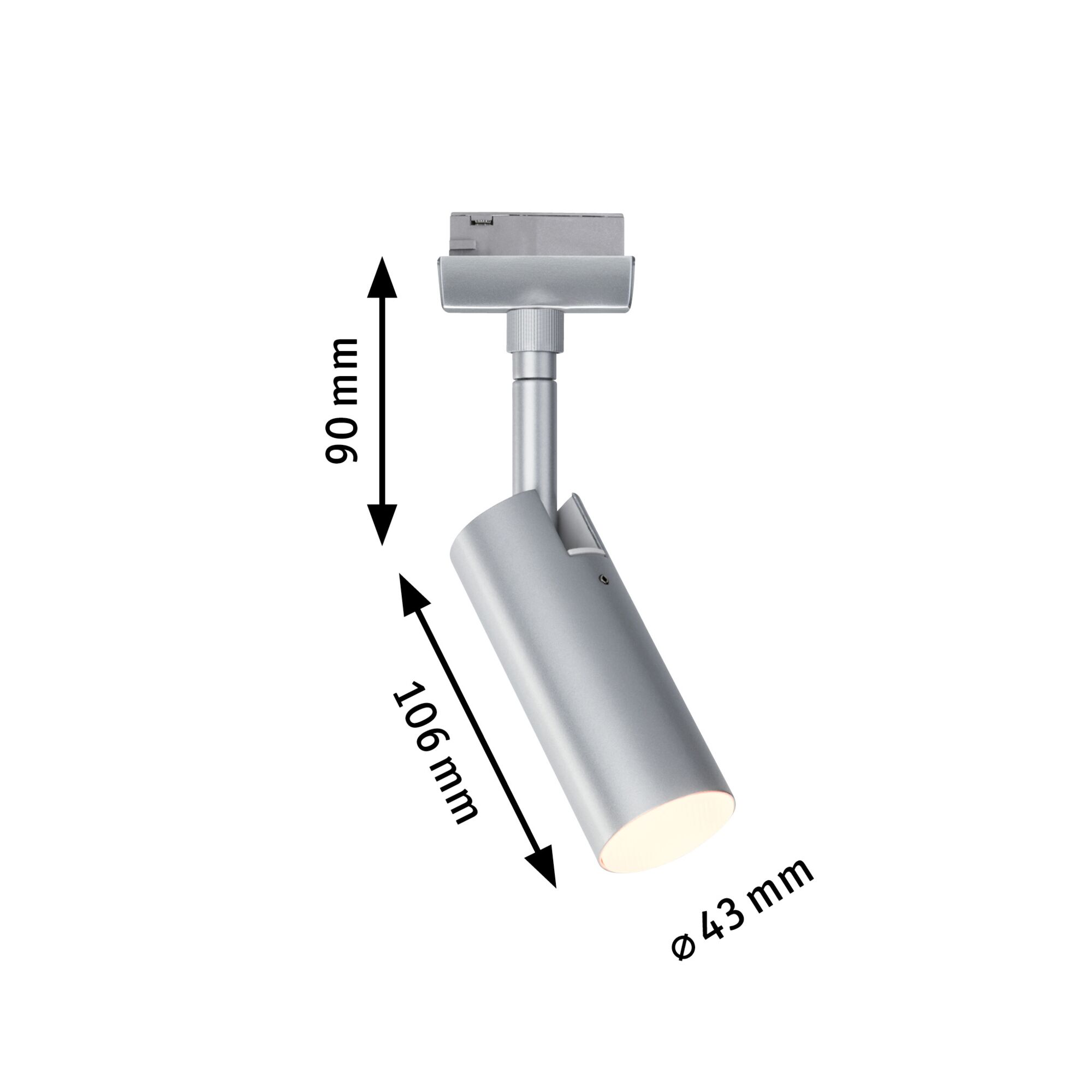 Silberner LED-Strahler aus Metall mit 90 mm Höhe und 43 mm Durchmesser für moderne Innenbeleuchtung