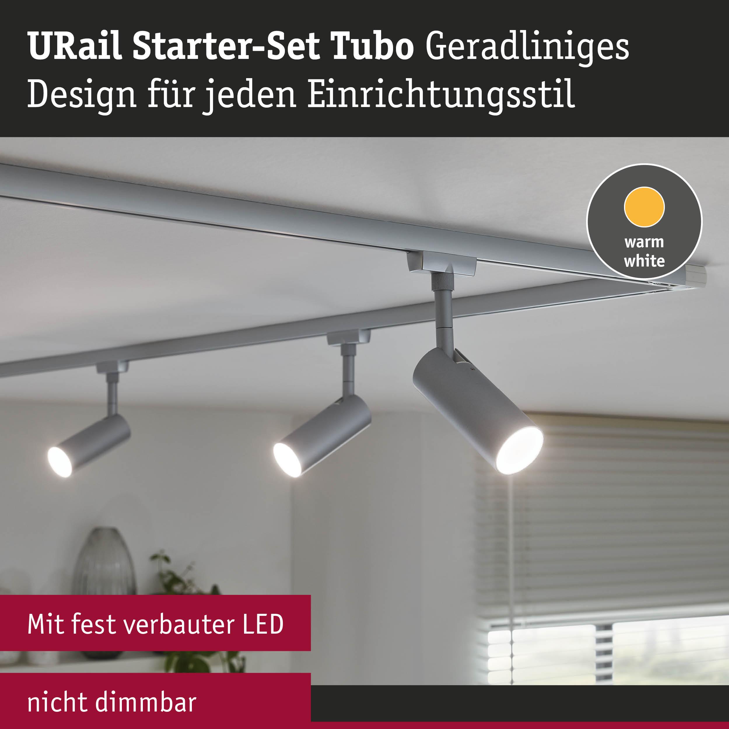 URail Starter-Set Tubo LED-Schienenstrahler in Grau mit warmweißem Licht, nicht dimmbar