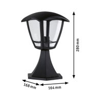 Schwarze Außenleuchte aus Kunststoff mit transparentem Glas und Maßen 280x168x164 mm für Gartenbeleuchtung