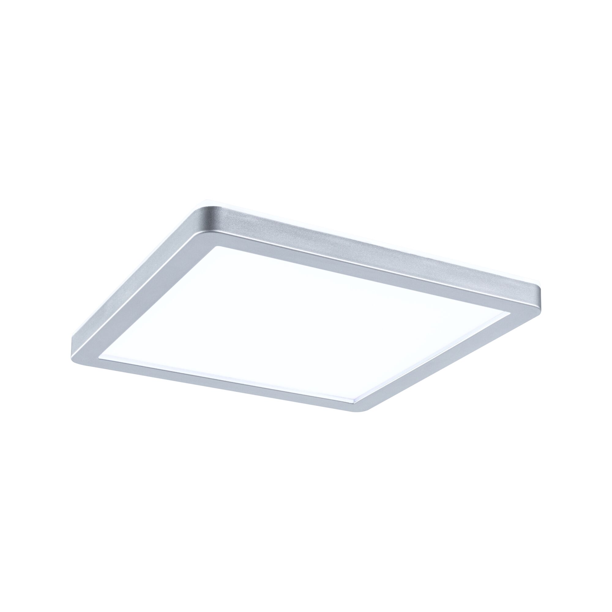 Plafonnier LED carré avec cadre en aluminium argenté et diffuseur blanc pour éclairage moderne
