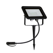 Schwarzer LED-Außenscheinwerfer mit Erdspieß und Kabel für Gartenbeleuchtung und Außenbereich