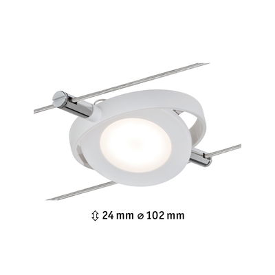 Witte metalen LED-kabelspot met 24 mm hoogte en 102 mm diameter voor moderne verlichting