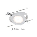 Weißer LED-Seilstrahler aus Metall mit 24 mm Höhe und 102 mm Durchmesser für moderne Beleuchtung