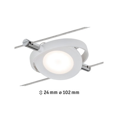 Weißer LED-Seilstrahler aus Metall mit 24 mm Höhe und 102 mm Durchmesser für moderne Beleuchtung