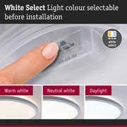 White light colour selector before installation showing warm white, neutral white, and daylight options