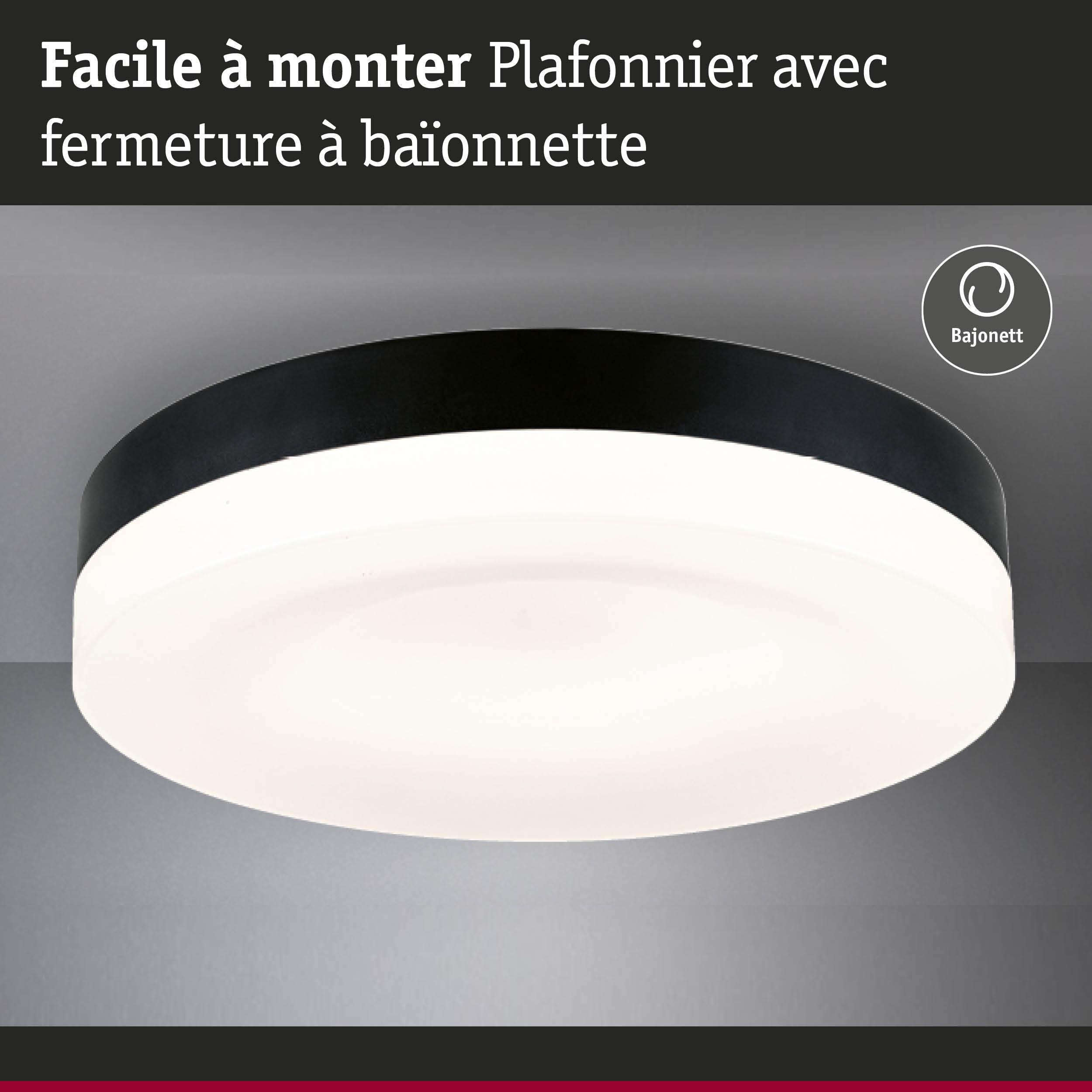 Plafonnier noir avec diffuseur blanc et fixation à baïonnette facile à monter