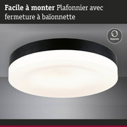 Plafonnier noir avec diffuseur blanc et fixation à baïonnette pour une installation facile