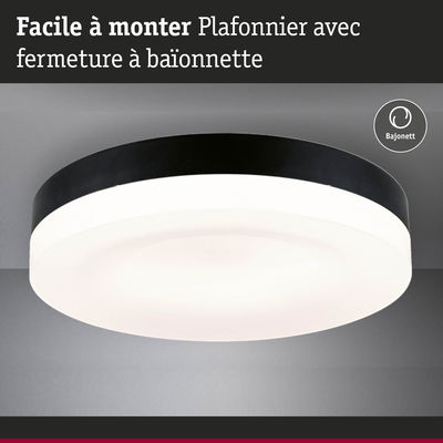 Plafonnier noir avec diffuseur blanc et fixation à baïonnette facile à monter
