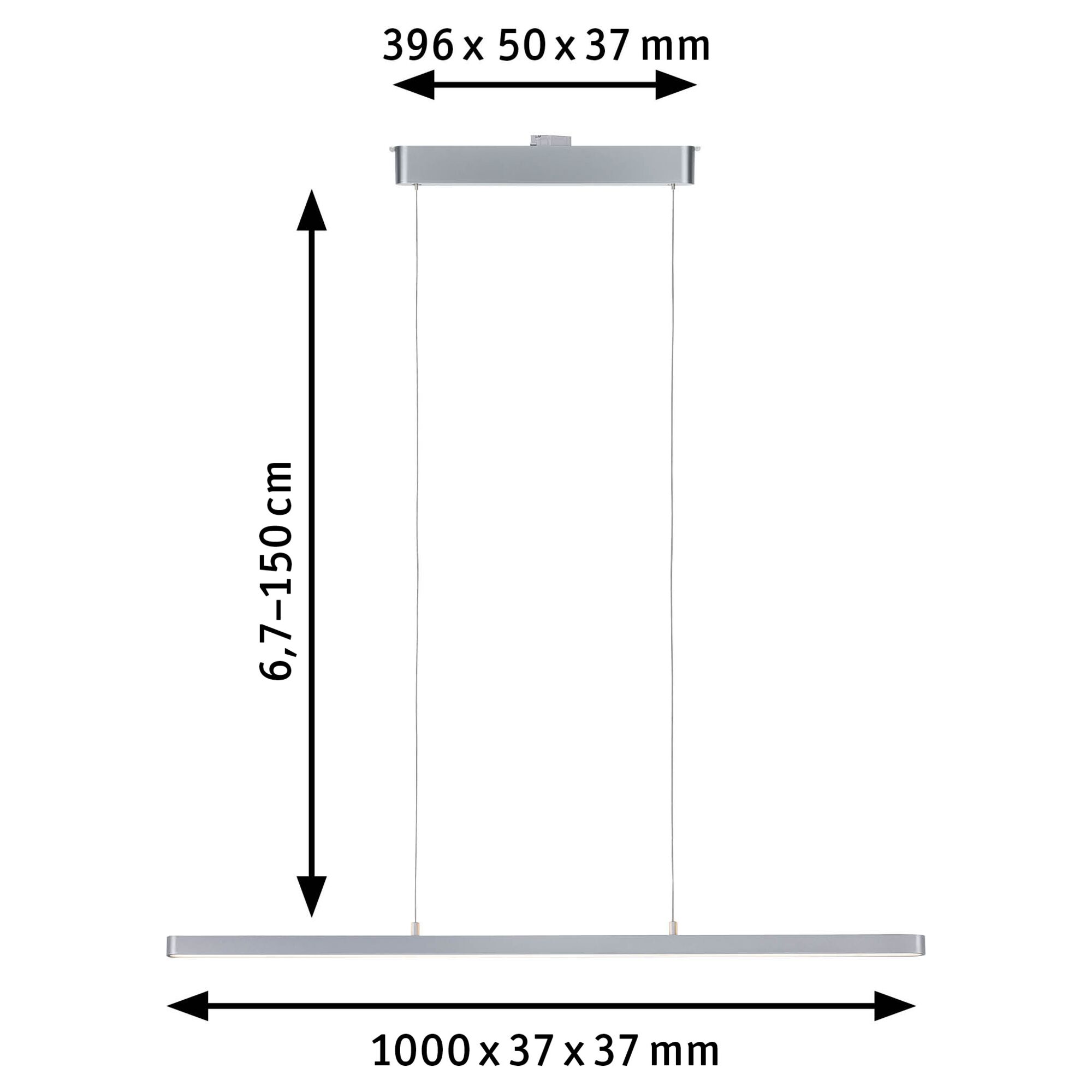 Moderne silberne LED-Pendelleuchte mit verstellbarer Höhe 6,7-150 cm und 100 cm Länge