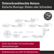 Weißes LED-Unterschranklicht Batuno mit Fernbedienung, Schrauben und Steckverbindungen für einfache Montage