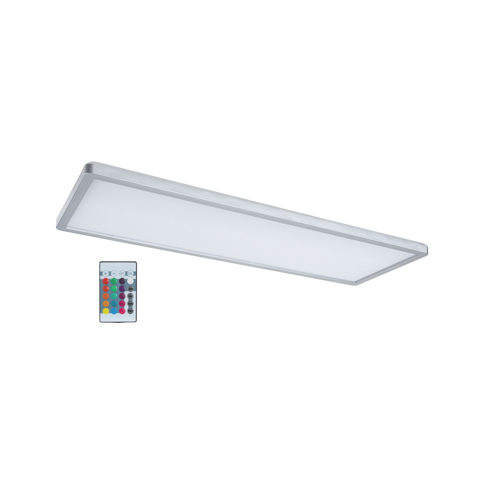 Rechteckige LED-Deckenleuchte in Silber mit Fernbedienung für dimmbares Licht und Farbwechsel
