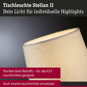 Tischleuchte Stellan II mit beigem Stoffschirm, flexibel für E27 Leuchtmittel und smarte Lampen