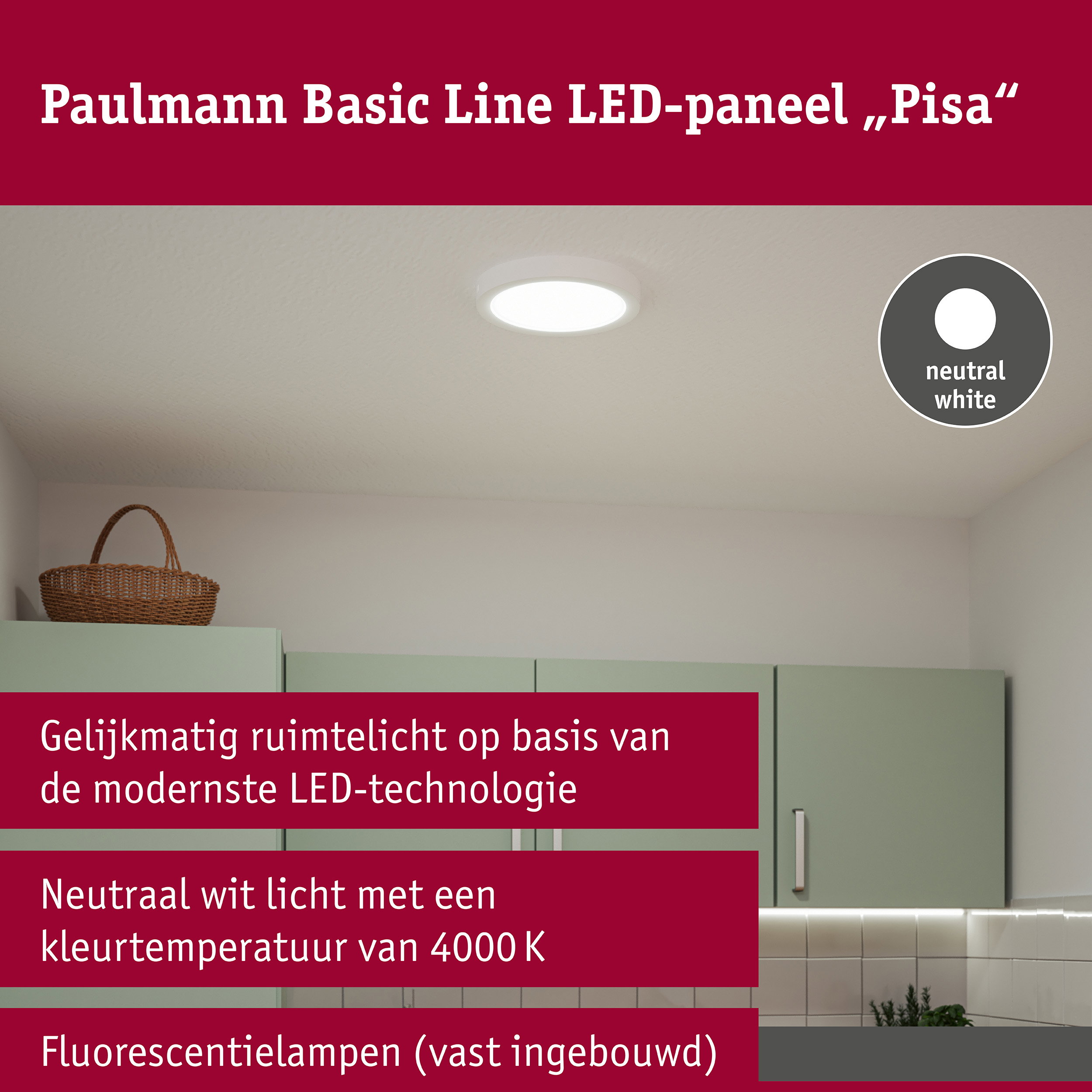 LED-paneel Pisa 4000K 290mm 1800lm 17W Wit mat